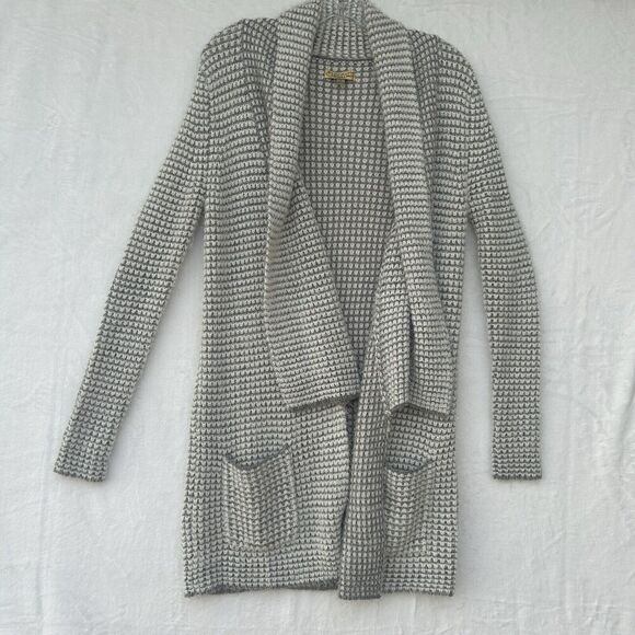Vera Wang Princess Grey Silver Open Duster Cardigan Sweater Small Shawl Pockets - Picture 2 of 8